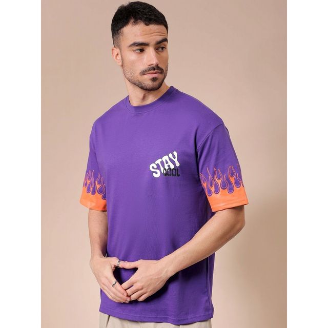 The Indian Garage Co Men's Street Boxy Placement Print T-shirt | 1023-Ktee-174-3 | Dusted Grape - S
