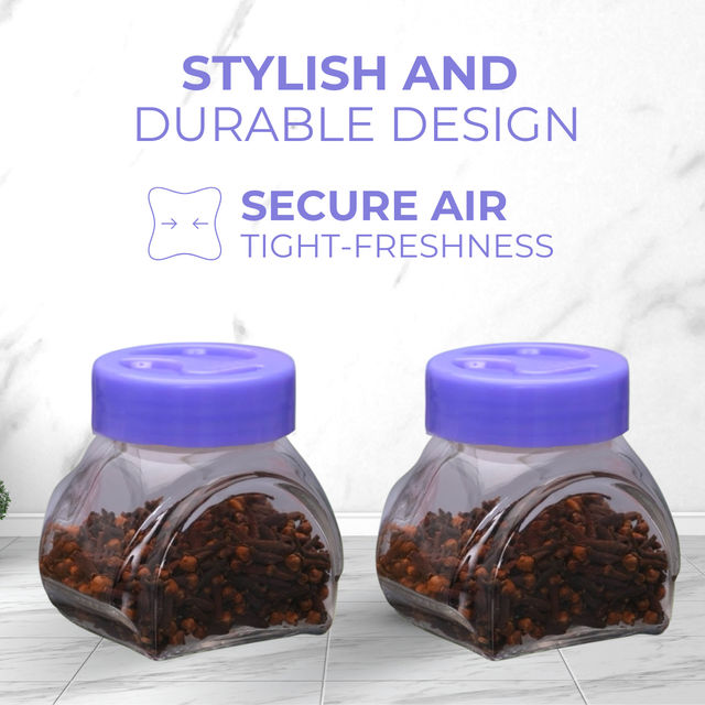 Yera Spice Glass Jar 2 pcs Set With Airtight Violet Colored Plastic Lids 285 ml (Each)