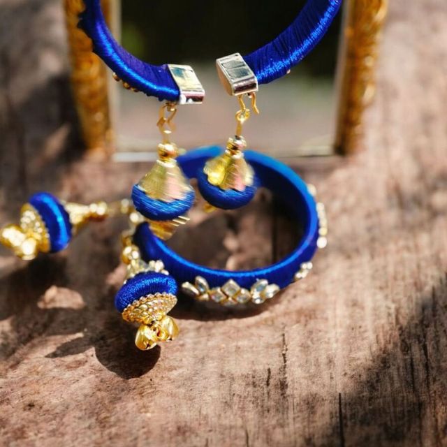 House Of Festivals Designer Bangals with Silk Thread Work - Blue