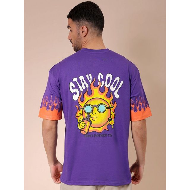 The Indian Garage Co Men's Street Boxy Placement Print T-shirt | 1023-Ktee-174-3 | Dusted Grape - S