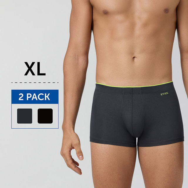 XYXX Uno IntelliSoft Micro Modal Solid Trunk | Men's Innerwear | Pack of 2 |Grey + Black- XL