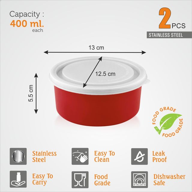 BAY6 Microwave-Safe Airtight Lunch Box Container - 400 ml - (2pc)
