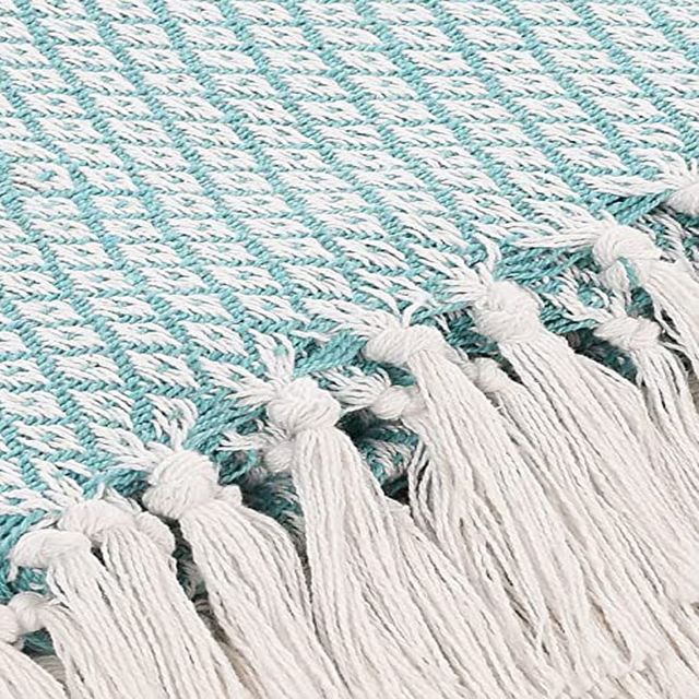 Sashaa World Soft Cotton Bed Throw-Blue & White