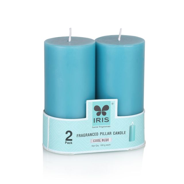 Iris Set of 2 Fragranced Pillar Candle | Cool Blue