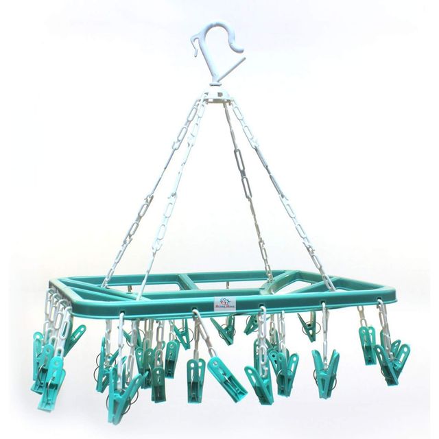 Kuber Industries  Plastic (32 Clips) Portable & Rotatable 360 Degree Cloth Drying Hanger (Green)