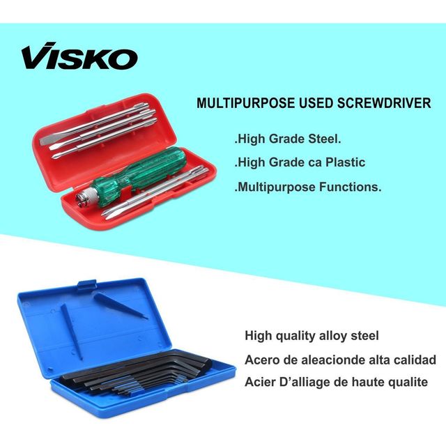 Visko 819 Hand Tools Combo With Junior Hacksaw Frame | Allen Key Set | Screwdrivers | Doe Spanner