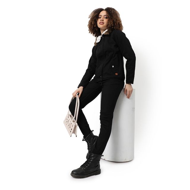 Campus Sutra Women's Jacket | Black - XL