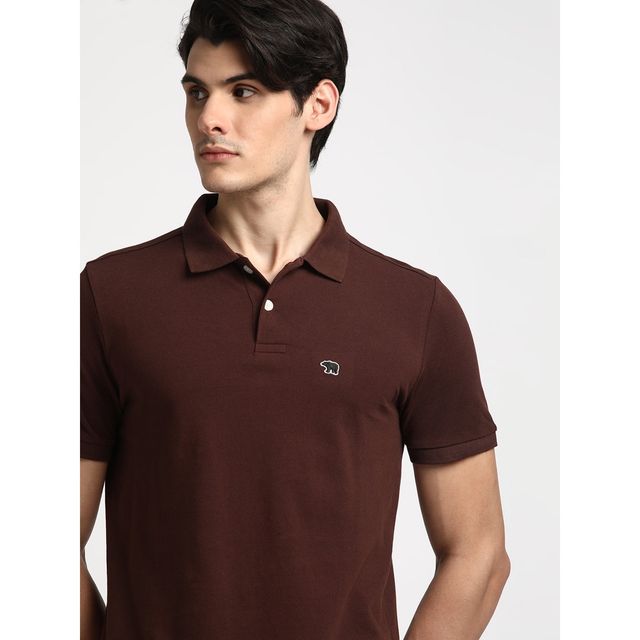 The Bear House Men Slim Fit Solid Polo T-shirt - Coca - Buy at