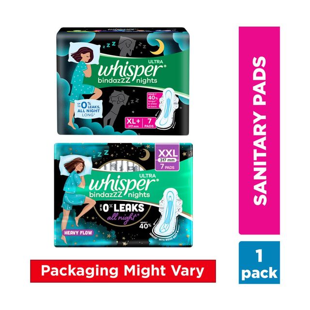 Whisper Bindazzz Nights 50 XXL Sanitary Pads, Upto 0% Leaks All Night Long