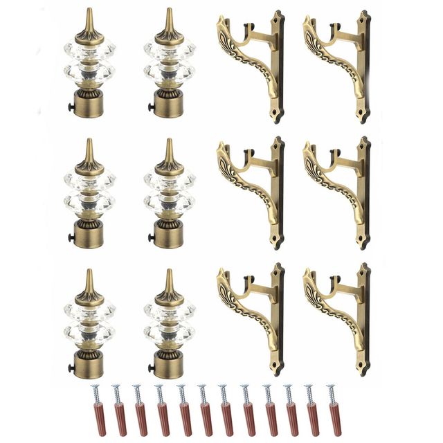 Gloxy Aluminium Double Diamond Curtain Brackets | Support Fittings 1 inch Rod | Antique, 3 Pair