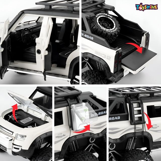 Toyshine 1:28 Die Cast D-Rover Vehicle with Music, Lights & Pull Back for Kids 3+ (White)
