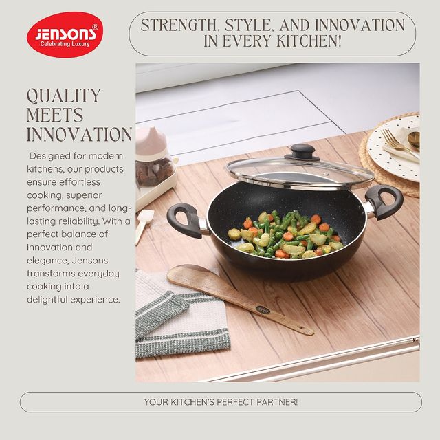 Jensons Cuisine Non Stick Kadhai With Glass Lid 22 cm ( 1.7 Liter )
