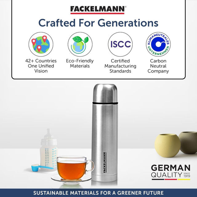 Fackelmann Sip Up Insulated Bottle 1000ml Stainless Steel Premium Finish Sleek Design, 48 Hrs 1.0 PIECE