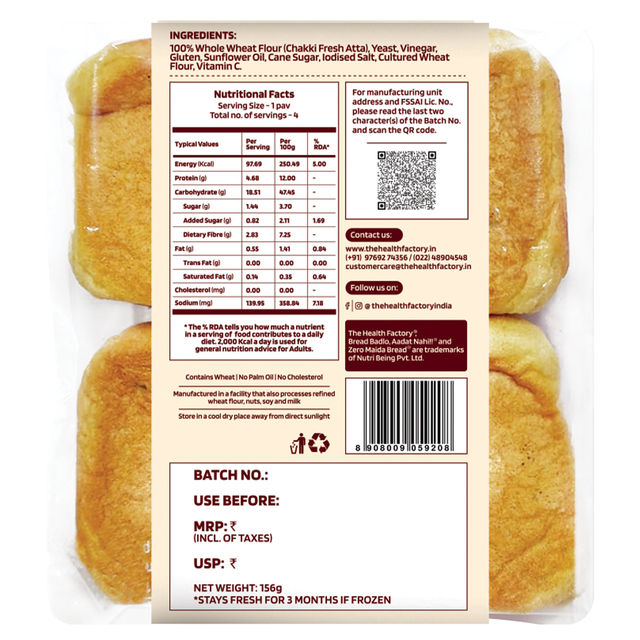 The Health Factory Zero Maida Bombay Pav | Clean Label - Not Brown