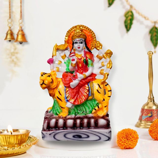 Aravi Divine Vibes Durga Mata Deity Idol - Multicolor | 5.25 x 3.5 inch