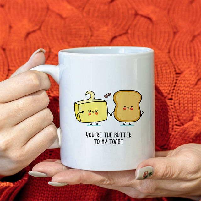 Oye Happy Butter and Toast Mug - Set Of 2