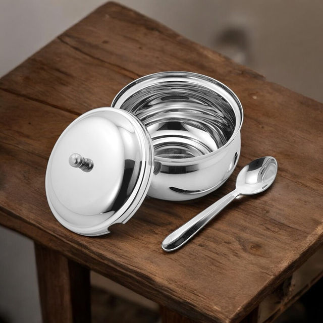 Vinayak Stainless Steel Ghee Pot (With Lid, Silver, 400 Ml, 1 Piece)