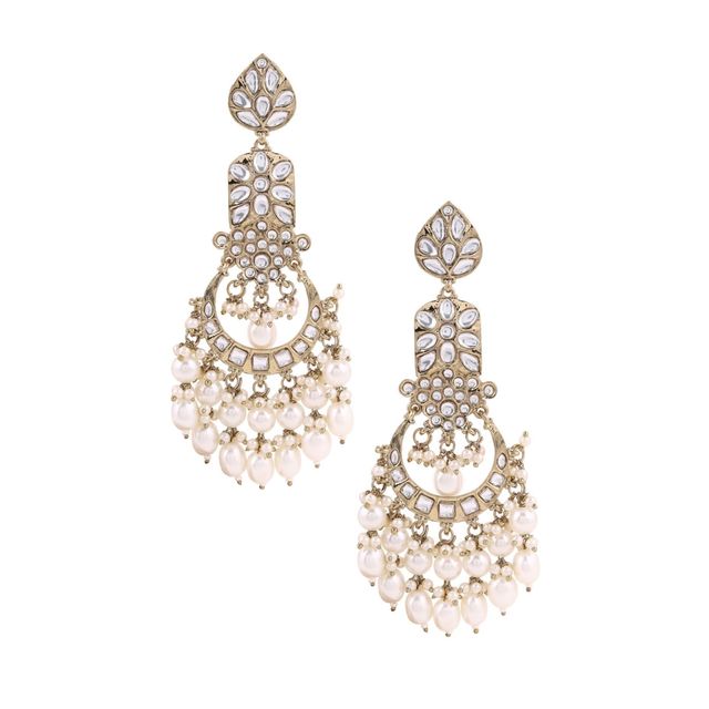 Priyaasi Pearl Kundan Gold Plated Statement Earrings