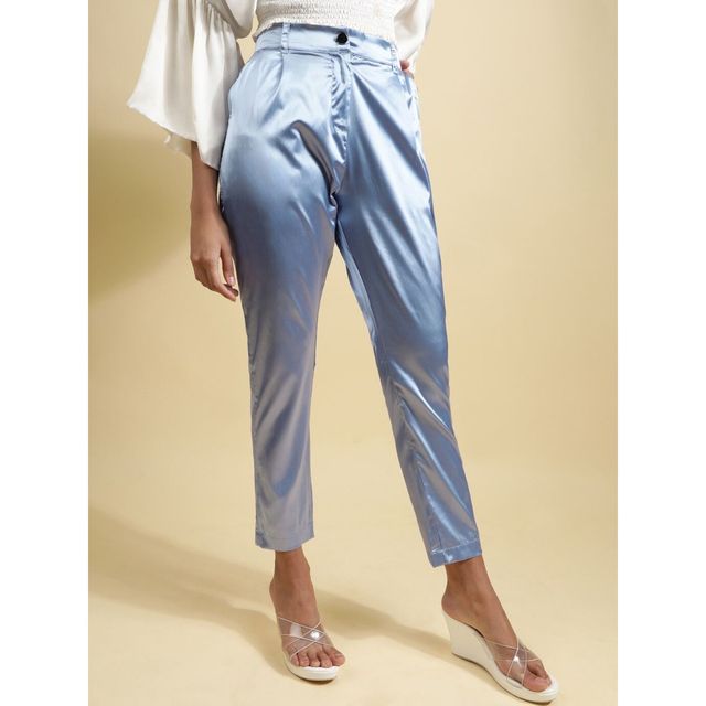 Freehand Women Casual Tapered Kentucky Blue Solid Regular Pants - 32 | 0622-Sattr05-02
