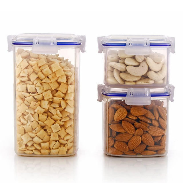 Clazkit Lock & Store Plastic Storage Jar and Container Set of 3 |Transparent