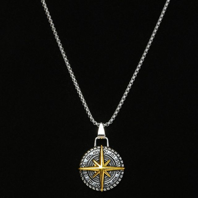 スワロフスキー High Sea Compass ネックレス コラボアクセサリー Fashion Frill Men's Cross Compass Pendant Chain Silver Onesize