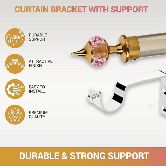 Gloxy Aluminium Single Diamond Curtain Brackets with Support Fittings 1 in Rod