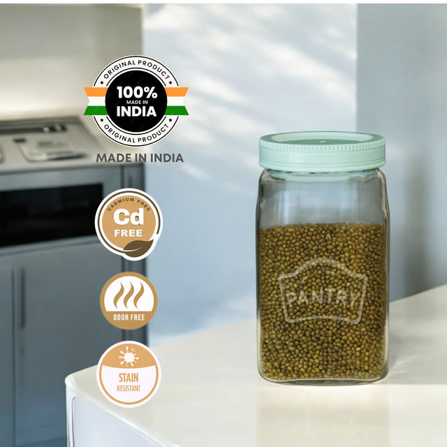 Yera Pantry Storage Jars With Premium Airlitght Lids 2000 ml 1 pcs Jar - Pista Green Colored Lid