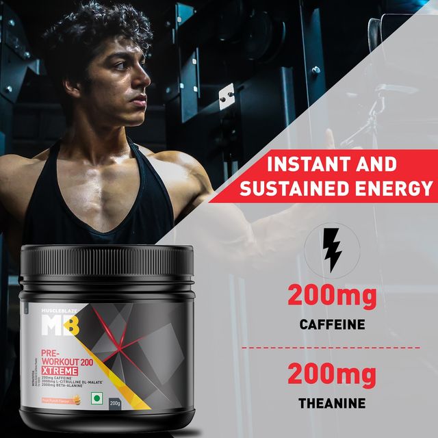 MuscleBlaze Pre Workout 200 Xtreme (Fruit Punch, 30 Servings)