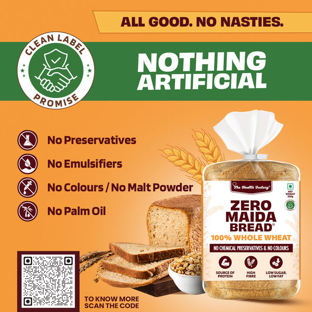 The Health Factory Zero Maida 100% Whole Wheat Bread | Clean Label - Not Brown