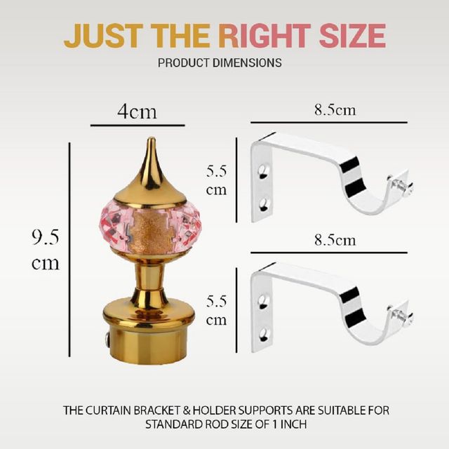 Gloxy Aluminium Single Diamond Curtain Brackets with Support Fittings 1 in Rod