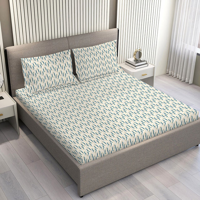 Layers Home Easy 100% Cotton 144 TC Blue & Grey Double Bedsheet with 2 Pillow Covers