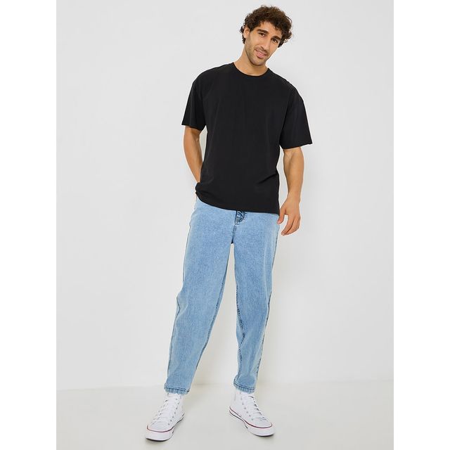 Styli Men's Slogan Print Back Printed Oversized Tee | Black - S