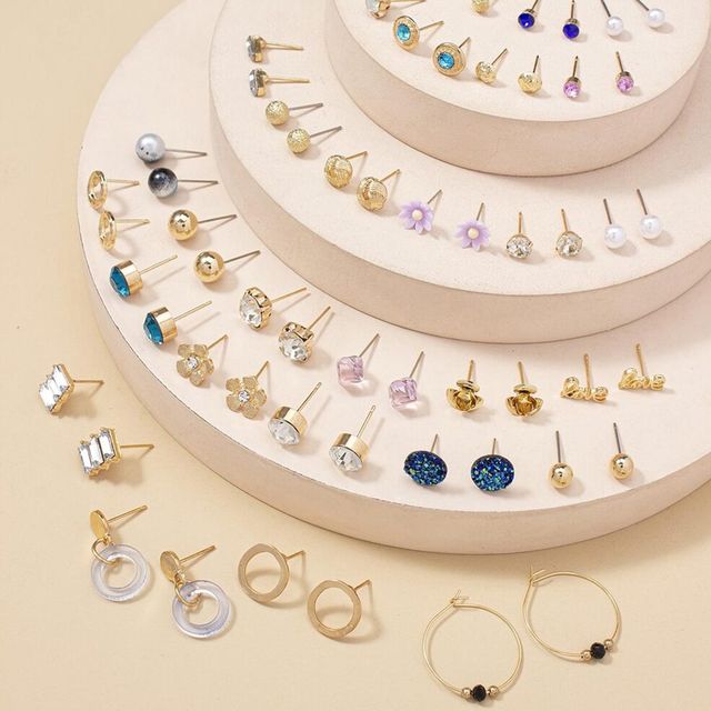 Jewels Galaxy Gold-Plated Frequesnt-Use Multicolor Stud Earrings (1 Pack 60 Pieces)