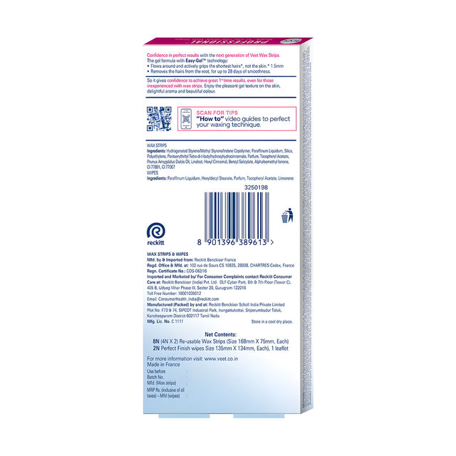 Veet Professional Waxing Strips Kit For Sensitive Skin | 8 Strips