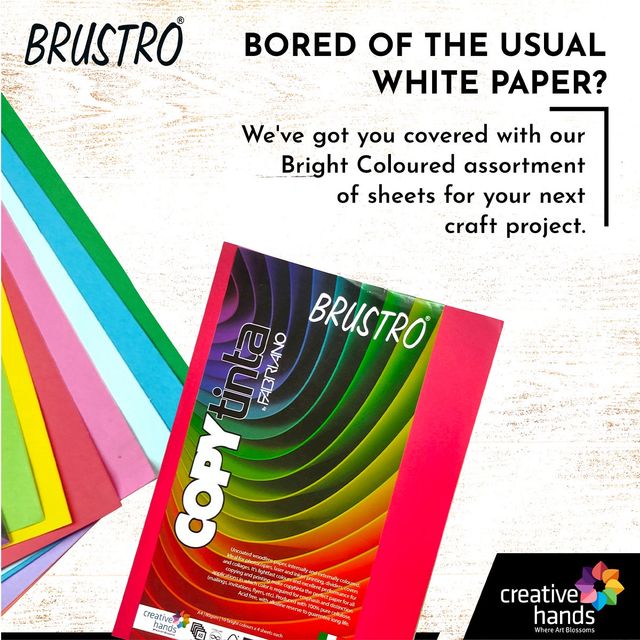 Brustro A4 Assorted Bright - Pack Of 40 Sheets - 10 Colours X 4 Sheets Each - 80 Gsm