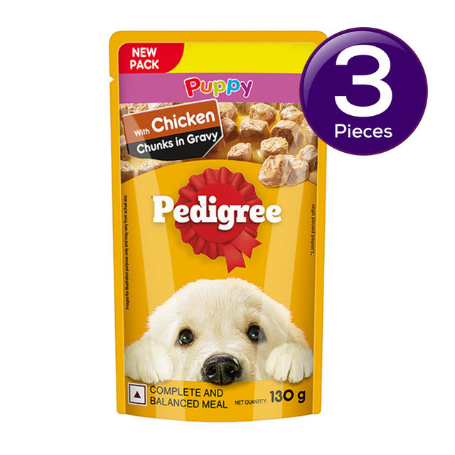 Pedigree Puppy Chicken & Liver Chunks In Gravy Wet Dog Food, 130g, Pack of 3