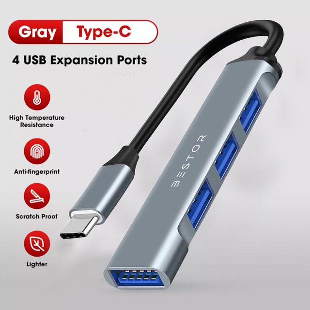 Bestor 4-in-1 USB-C Hub for MacBook Pro-Air with Fast Data Transfer