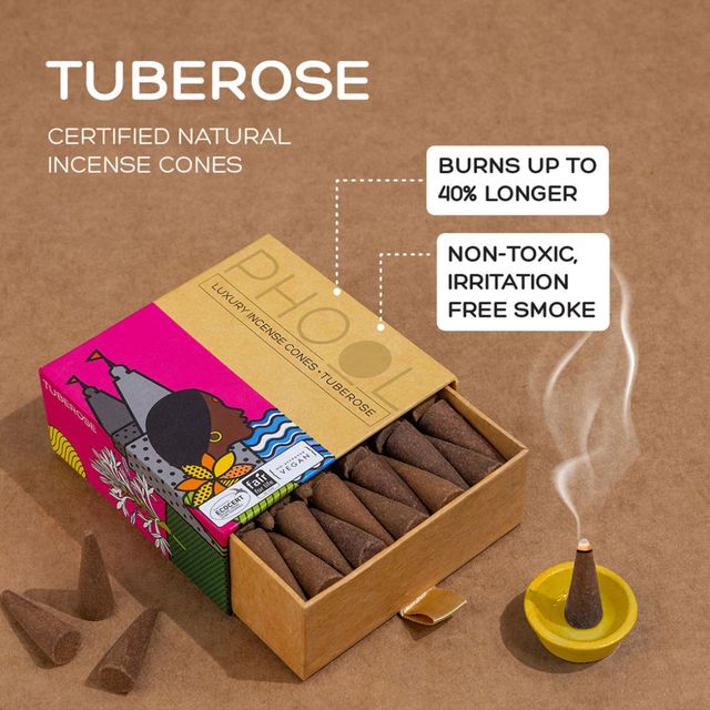 Phool Tuberose Dhoop Cones 100% Natural Certified Rajnigandha Cones