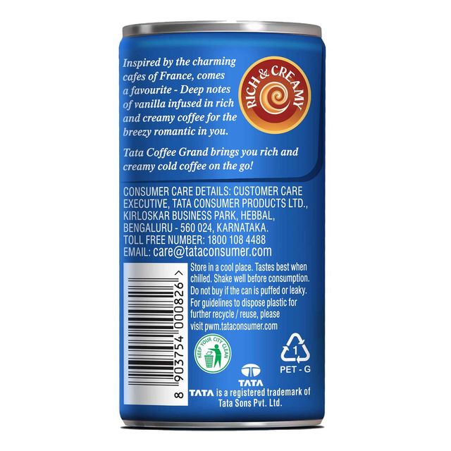 Tata Cold Coffee French Vanilla Iced Coffee, Rich & Creamy, Flavoured Milk, Can