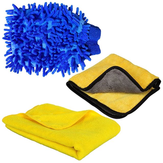 Sheen Automotive Cleaning Combo | Glove, Microfibre Cloth And Coral Microfibre