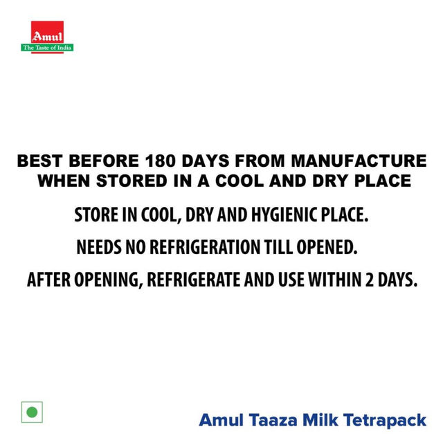 Amul Taaza Homogenised Toned Milk (Tetra Pack) 1 l Combo