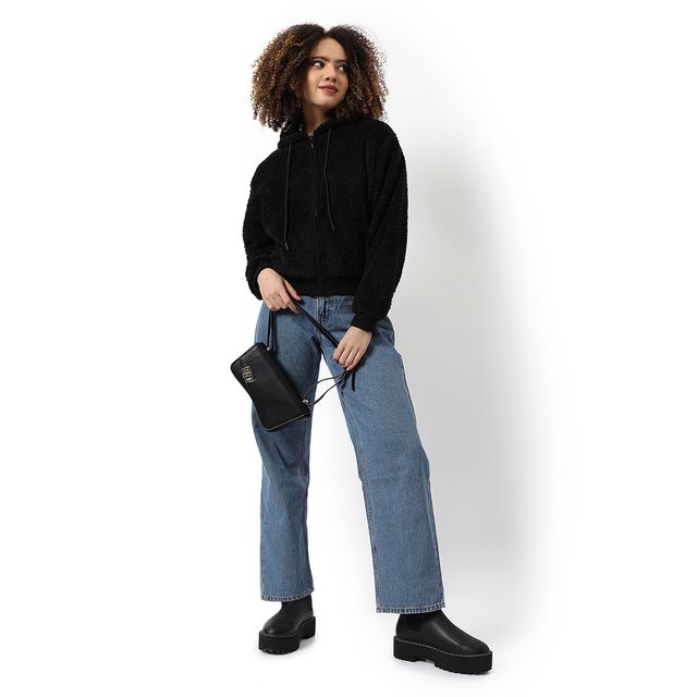 Campus Sutra Women's Stylish Hoodie | Black - XL