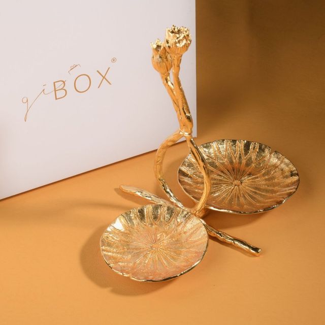 Gibox Lotus Petal Gold Plated Metal Dry Fruit Serving Tray