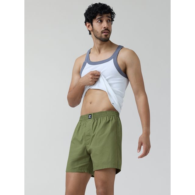 XYXX Pace 100% super combed cotton Printed Boxer | Back Pocket | Army Green- S
