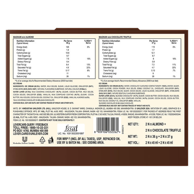 Kwality Walls Magnum Mini Multipack Almond And Chocolate Truffle Ice Cream Stick