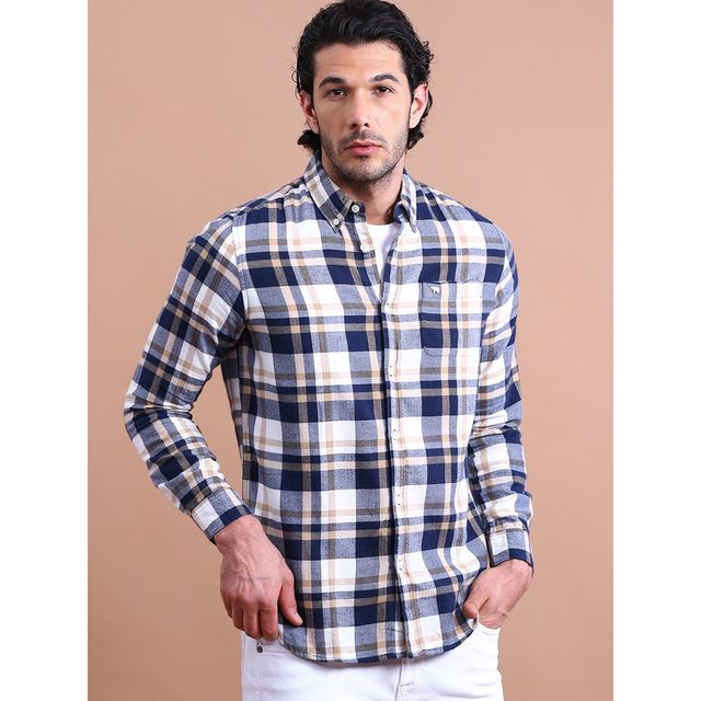 The Bear House Men Slim Fit Checked Cotton Casual Shirt - Eagle | Blue and Grey | XL