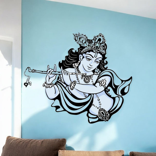 Divine Vibes Laddoo Gopal Krishna With Bansuri Wall Sticker