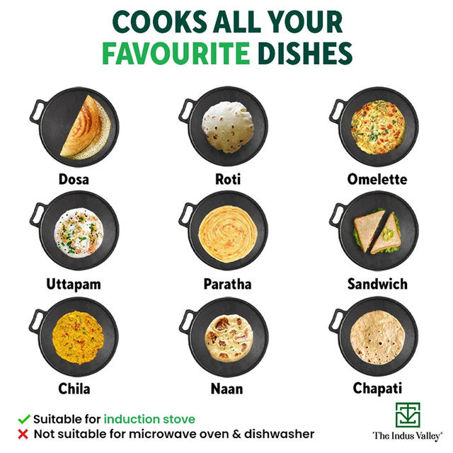 The Indus Valley Smooth Cast Iron Tawa for Dosa/Chapathi + Free Spatula | 30.5cm/12 inch, 3kg