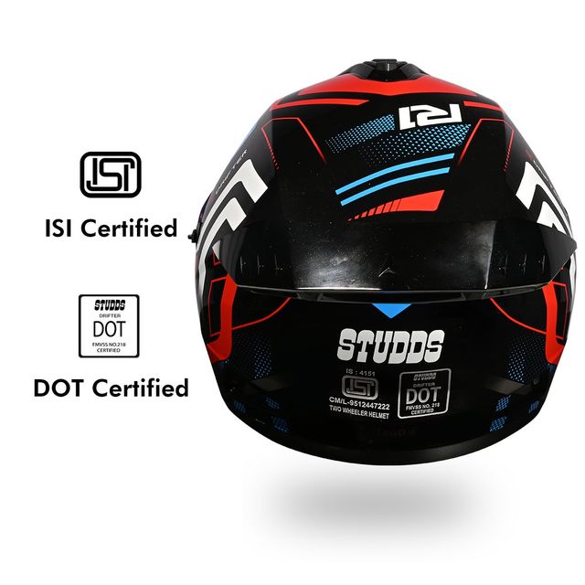 Studds Drifter D4-R1 ISI-DOT Certified Full Face Helmet | Dual Visor & Spoiler |Black Red - L