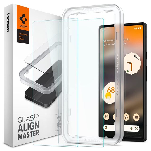 Spigen Alignmaster Tempered Glass Screen Protector Guard For Google Pixel 6a - 2 Pack